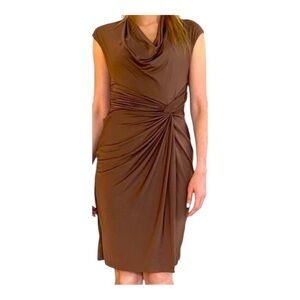 Maggy London Brown Asymmetrical Ruched Midi Dress